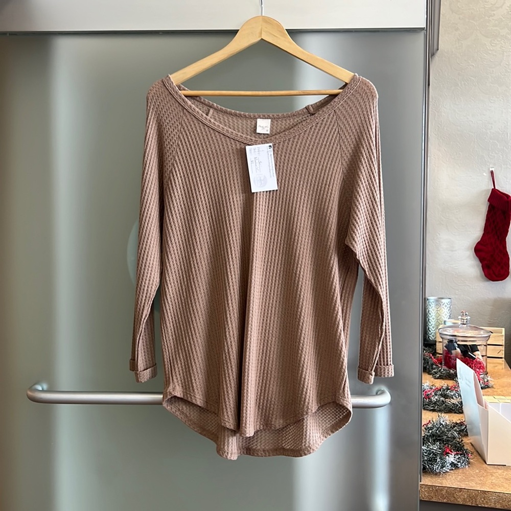 Mocha V Neck Waffle